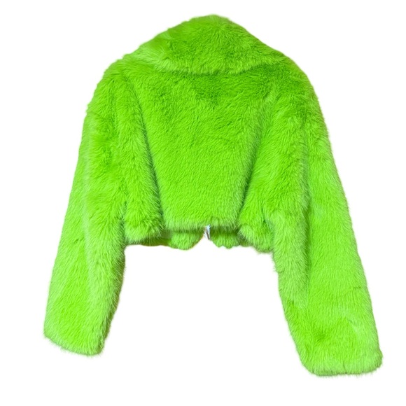 AKIRA NWT Stunning Shocking Green Faux Fur Cropped Lined Teddy Jacket (0720) - Picture 8 of 14